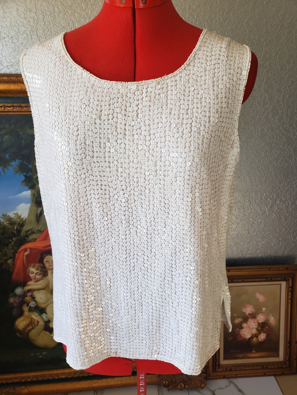 White Full Sequin Sleeveless Tank Top - Women